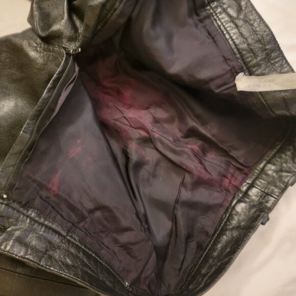 GUESS REAL LEATHER JEANS Y2K Zip Ankle Triangle Pants Black MOTO - Picture 15 of 15